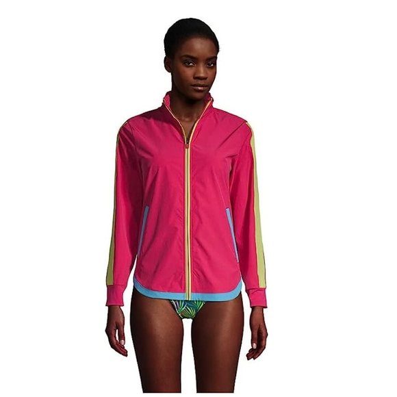 NWT Lands' End Women's Woven Hooded Full Zip Swim Coverup Jacket Sz S $90 GG293 - Picture 1 of 4